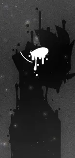 Dark silhouette with white splatter on starry background.