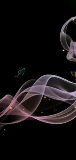 Abstract dark smoke with colorful wisps on a black background.