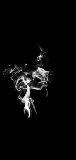 Abstract dark wallpaper with swirling smoke design on black background.