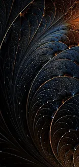 Elegant fractal art with dark blue and gold tones