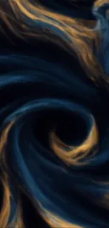 Abstract dark swirl wallpaper with blue and gold tones.