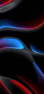 Abstract dark waves with vibrant red and blue highlights in a modern wallpaper design.