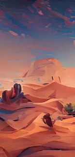 Abstract desert landscape with vibrant orange hues and artistic design.