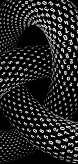 Abstract wallpaper with digital numbers in black and white intertwined loops.
