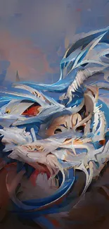 Abstract blue dragon artwork in vibrant colors.