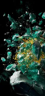 Abstract emerald explosion wallpaper with vibrant green and gold hues.