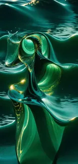 Emerald green fluid abstract wallpaper with dynamic and vibrant design.