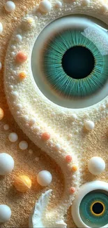 Abstract eye design with intricate textures and patterns.