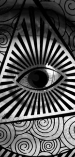 Black and white abstract eye pattern wallpaper with illusion effect.