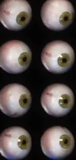 Series of eyeballs form a unique pattern on a dark background.