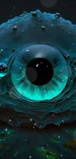 Abstract eye sphere with neon teal glow and futuristic design.