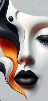 Stylized abstract face design with bold colors.
