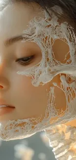 Surreal abstract face art wallpaper with intricate designs.