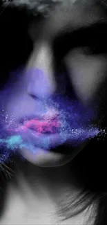 Abstract wallpaper with colorful smoke covering a face.