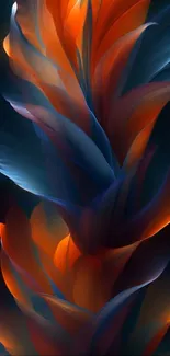 Abstract mobile wallpaper with swirling feathers in vibrant blue and orange.