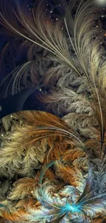 Fractal art wallpaper with feathery textures and swirling patterns.