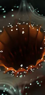 Abstract orange and black whirlpool art wallpaper with glowing effects.