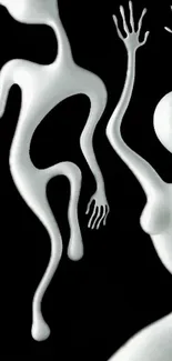 Abstract white figures on a black background wallpaper.