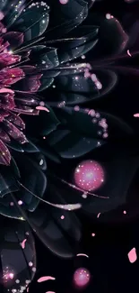 Abstract floral digital art with pink highlights on a dark background.