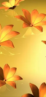 Golden background with abstract orange flowers.