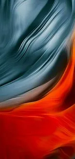 Abstract flowing color wallpaper with orange and dark gray swirls.