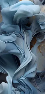 Abstract fluid art with swirling blue shapes and intricate textures.