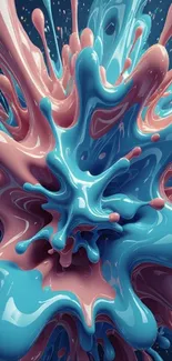 Abstract blue and pink fluid art wallpaper.