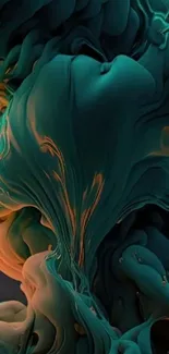 Abstract fluid art design in teal and orange with flowing patterns.