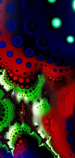 Vibrant abstract fractal art wallpaper with red, green, and blue circles.