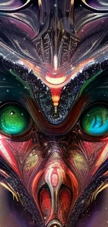 Abstract futuristic owl art with vibrant colors and intricate design.