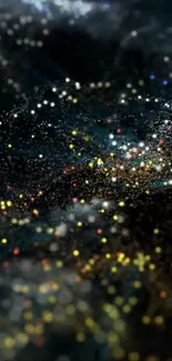 Abstract galaxy wallpaper with shimmering lights on a dark background.