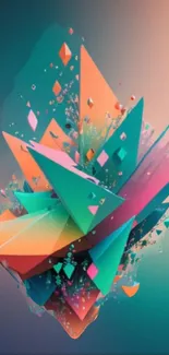 Vibrant abstract geometric art with teal, orange, and pink hues.