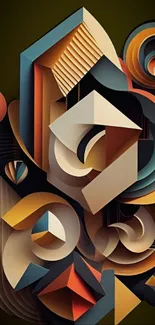 Colorful abstract geometric art wallpaper with 3D shapes.