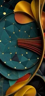 Abstract geometric art with vibrant colors and intricate design.