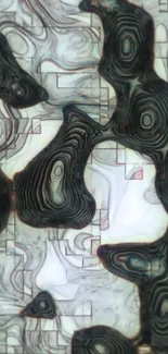 Abstract black and white geometric wallpaper with artistic patterns.