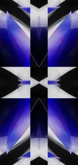 Abstract geometric blue and black patterned wallpaper.