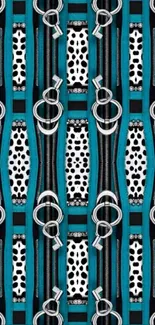 Abstract geometric blue patterned wallpaper with stripes and dots.