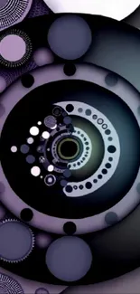 Abstract geometric circles with artistic patterns in shades of purple and black.
