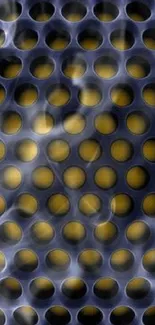 Abstract wallpaper with geometric dark blue and gold circular patterns.