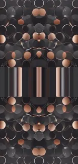 Abstract wallpaper with copper circles and dark background.