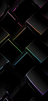 Abstract dark wallpaper with neon lines and geometric shapes.