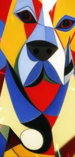 Abstract geometric dog art with vibrant colors.