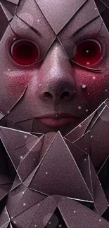 Abstract geometric face wallpaper with 3D shapes and surreal elements.