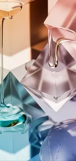 Abstract geometric shapes with fluid colors.