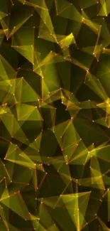 Abstract geometric wallpaper with green and yellow triangles.