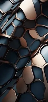 Abstract geometric wallpaper with metallic hexagons.