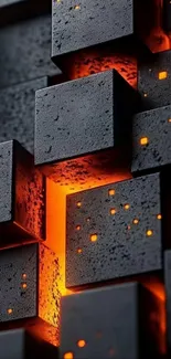 Abstract geometric blocks with glowing lava-like texture.