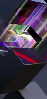Abstract geometric light art wallpaper with vibrant reflections.