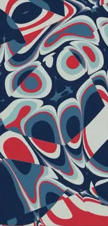 Abstract geometric pattern in blue and red with bold dynamic shapes.