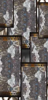 Abstract geometric mobile wallpaper with metallic textures.